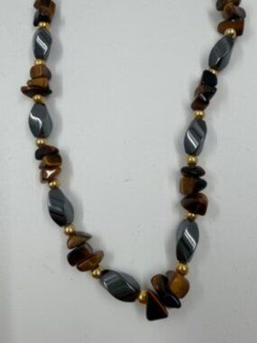 Tiger's Eye Gemstone and Hematite Beaded Necklace